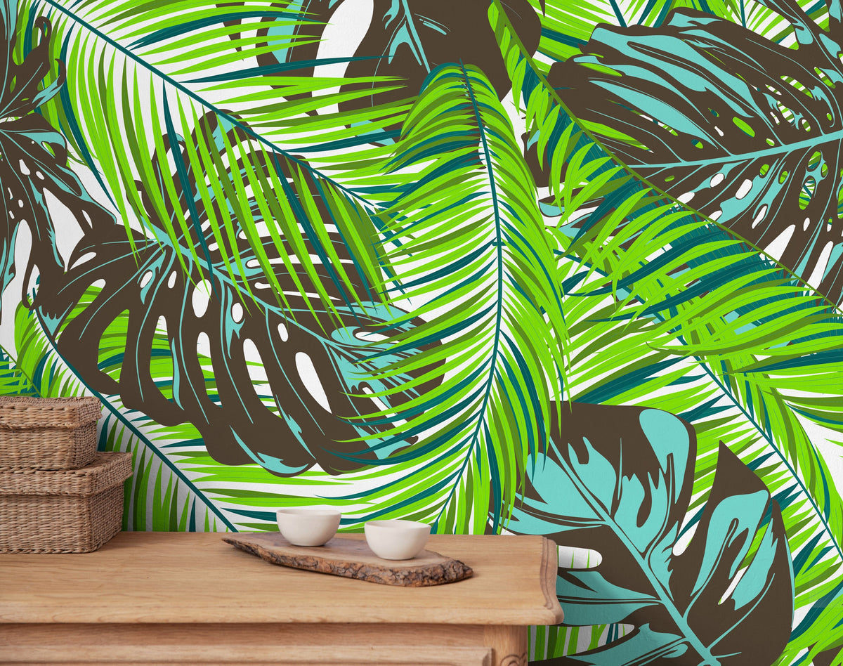 Wallpaper Peel and Stick Wallpaper Removable Wallpaper Home Decor Wall Art Wall Decor Room Decor / Tropical Monstera Leaf Wallpaper - B138