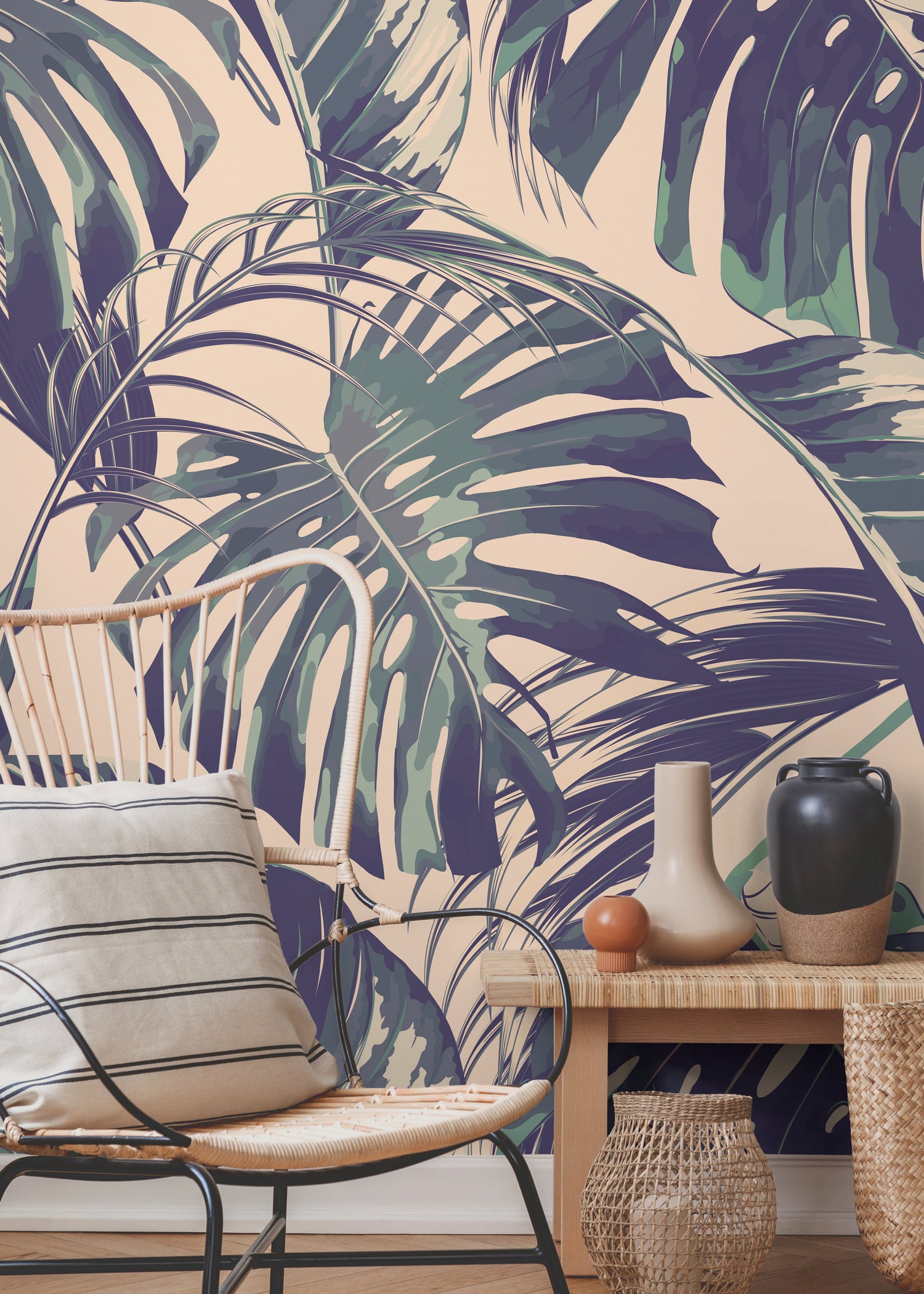 Wallpaper Peel and Stick Wallpaper Removable Wallpaper Home Decor Wall Art Wall Decor Room Decor / Tropical Monstera Leaves Wallpaper - B127