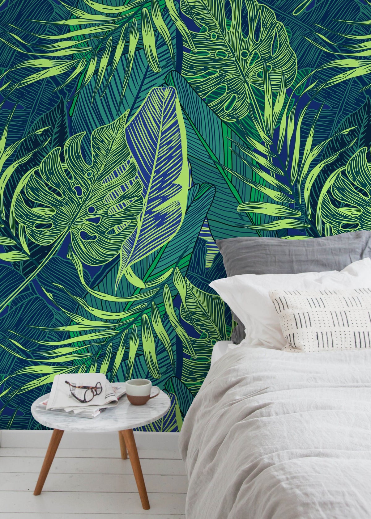 Wallpaper Peel and Stick Wallpaper Removable Wallpaper Home Decor Wall Art Wall Decor Room Decor / Green Botanical Leaves Wallpaper - B131