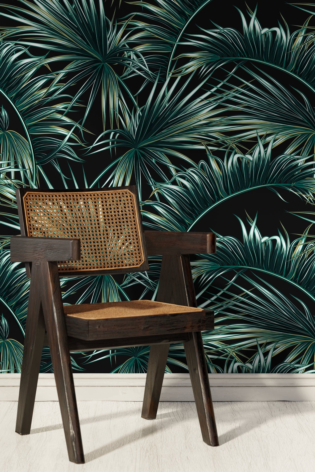 Wallpaper Peel and Stick Wallpaper Removable Wallpaper Home Decor Wall Decor Room Decor / Dark Tropical Jungle Banana Leaf Wallpaper - B122