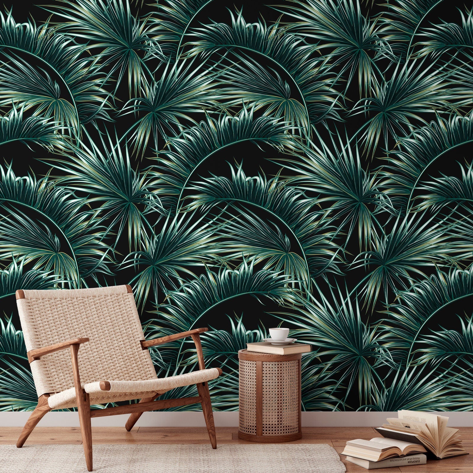 Wallpaper Peel and Stick Wallpaper Removable Wallpaper Home Decor Wall Decor Room Decor / Dark Tropical Jungle Banana Leaf Wallpaper - B122