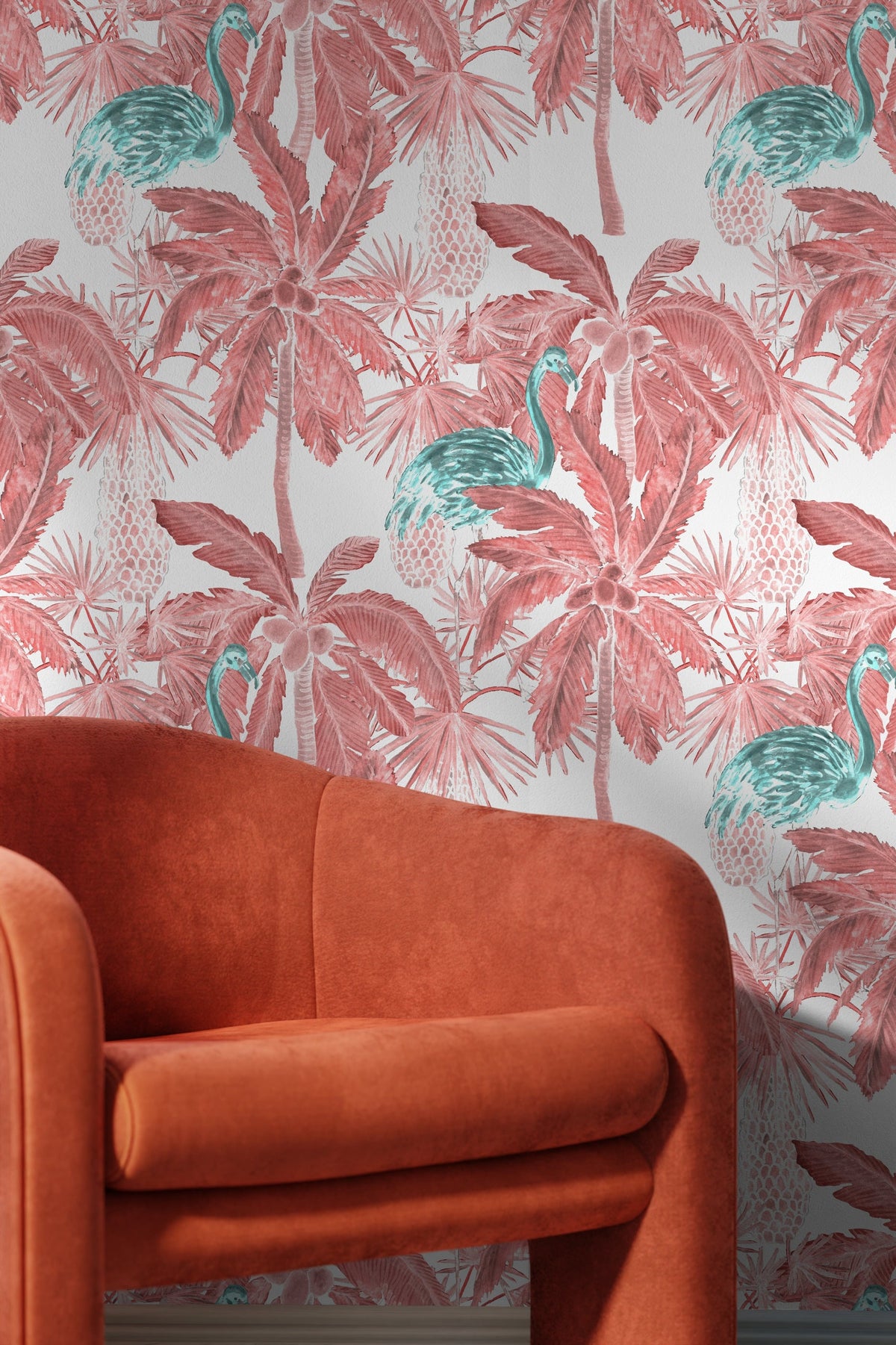 Wallpaper Peel and Stick Wallpaper Removable Wallpaper Home Decor Wall Art Wall Decor Room Decor / Tropical Red Palms Tree Wallpaper - B026