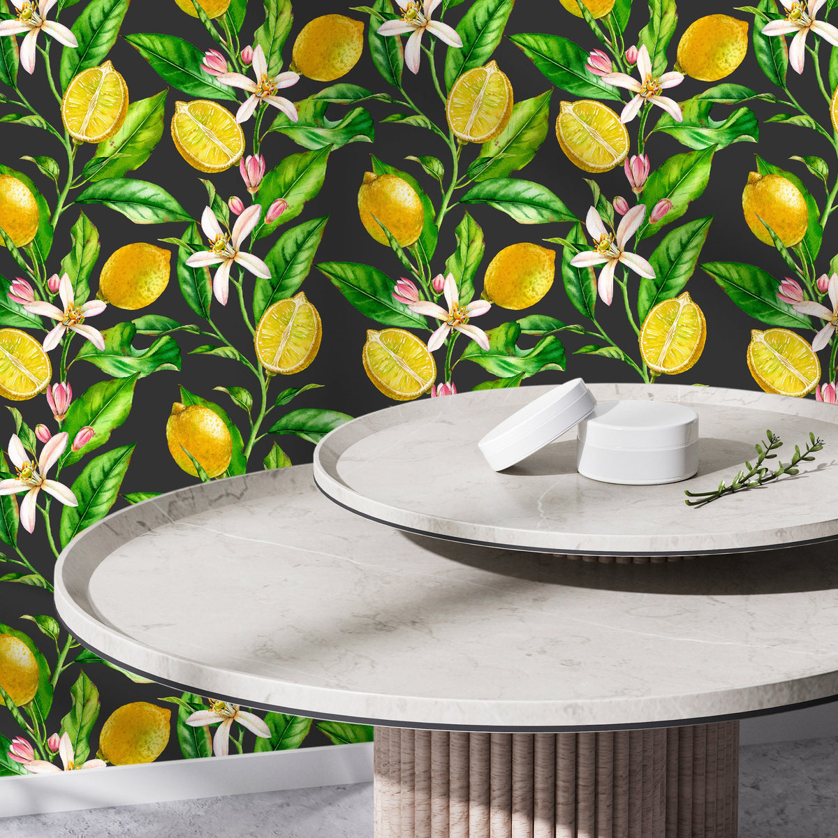 Wallpaper Peel and Stick Wallpaper Removable Wallpaper Home Decor Wall Decor Room Decor / Tropical Floral Lemon Wallpaper - B529