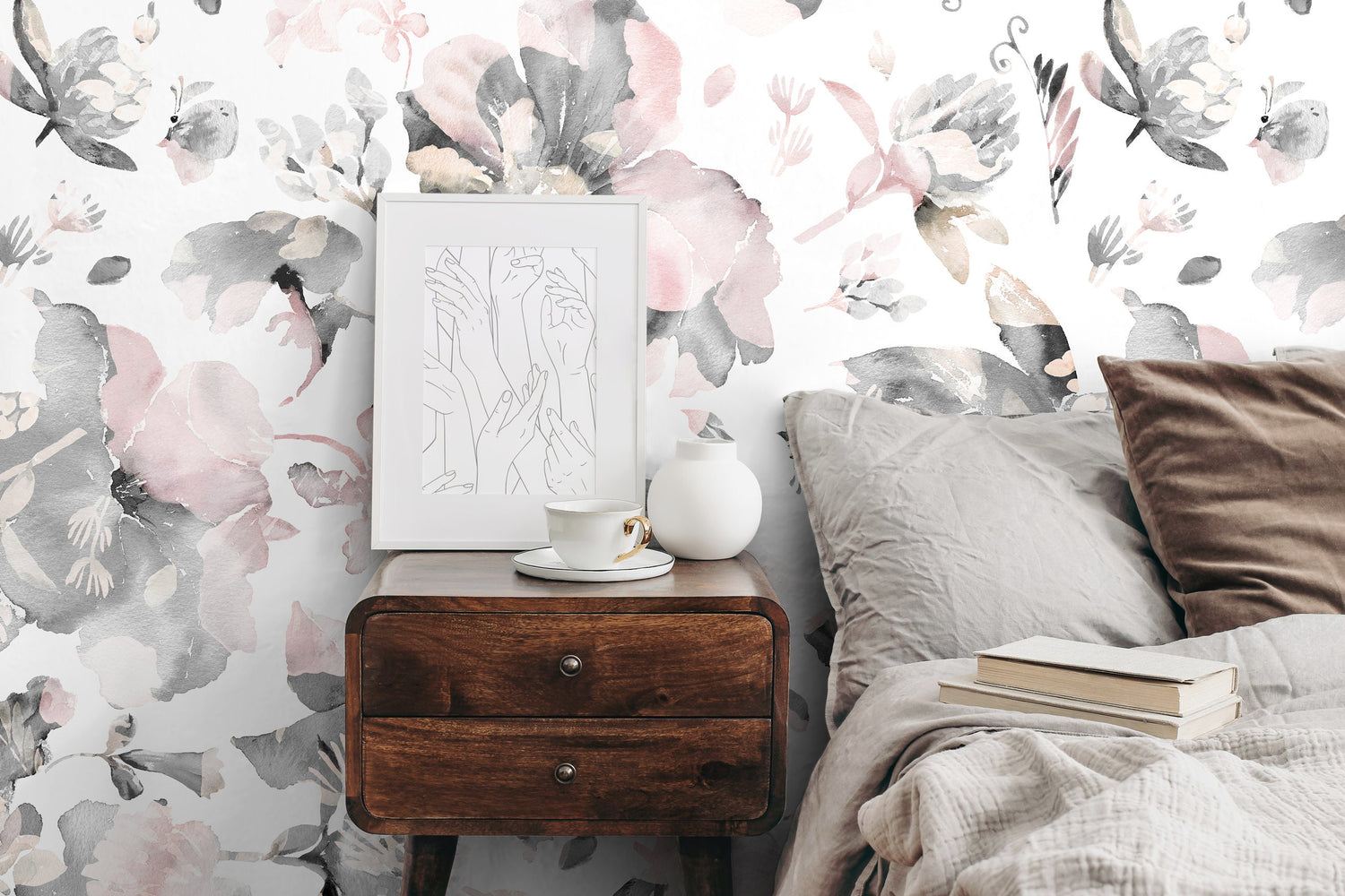 Watercolor Flowers Removable Wallpaper Peel and Stick Wallpaper Wall Paper Wall Mural - B135