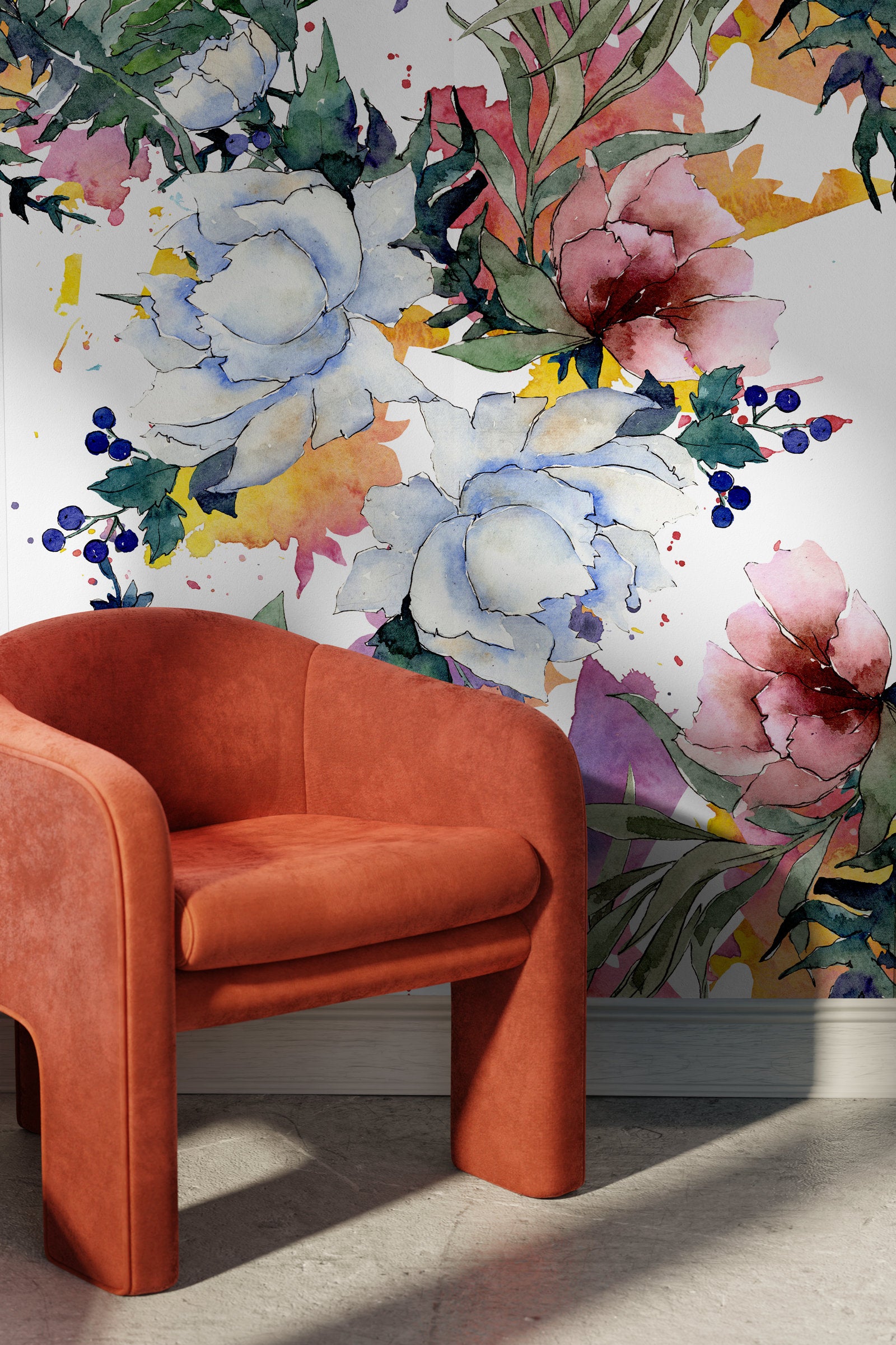 Wallpaper Peel and Stick Wallpaper Removable Wallpaper Home Decor Wall Art Wall Decor Room Decor/ Colorful Floral Watercolor Wallpaper -B110