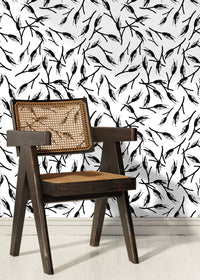 Thumbnail for Wallpaper Peel and Stick Wallpaper Removable Wallpaper Home Decor Wall Art Wall Decor Room Decor / Black and White Leaves Wallpaper - B056