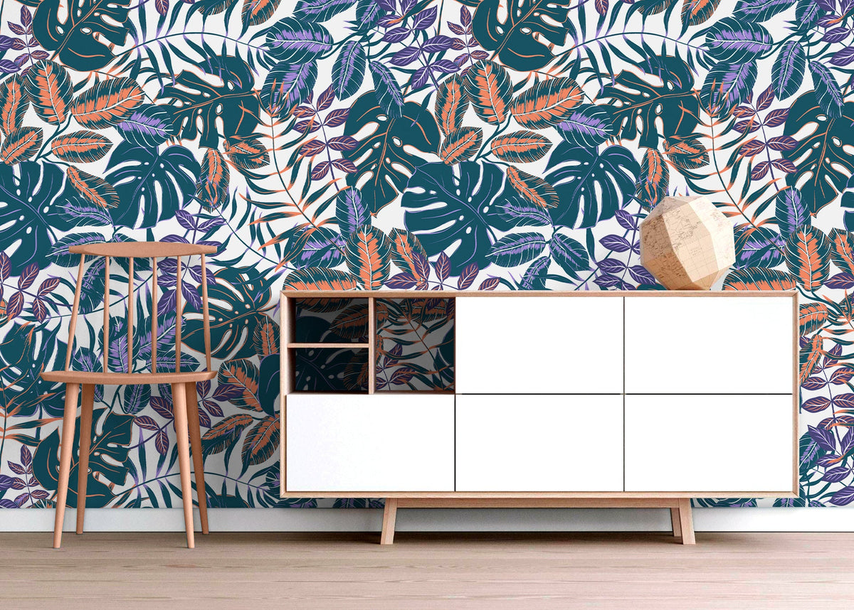 Wallpaper Peel and Stick Wallpaper Removable Wallpaper Home Decor Wall Decor Room Decor / Purple Blue Jungle Monstera Leaf Wallpaper - B800