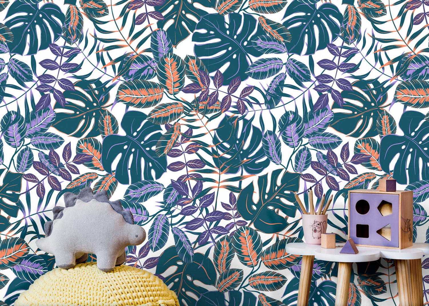 Wallpaper Peel and Stick Wallpaper Removable Wallpaper Home Decor Wall Decor Room Decor / Purple Blue Jungle Monstera Leaf Wallpaper - B800