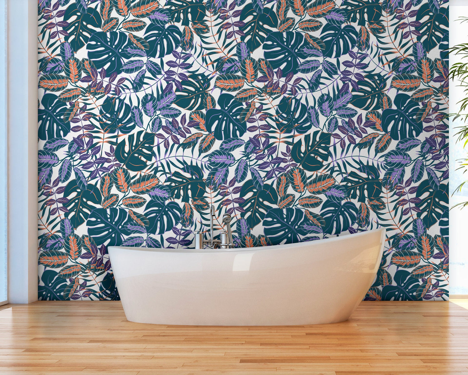 Wallpaper Peel and Stick Wallpaper Removable Wallpaper Home Decor Wall Decor Room Decor / Purple Blue Jungle Monstera Leaf Wallpaper - B800