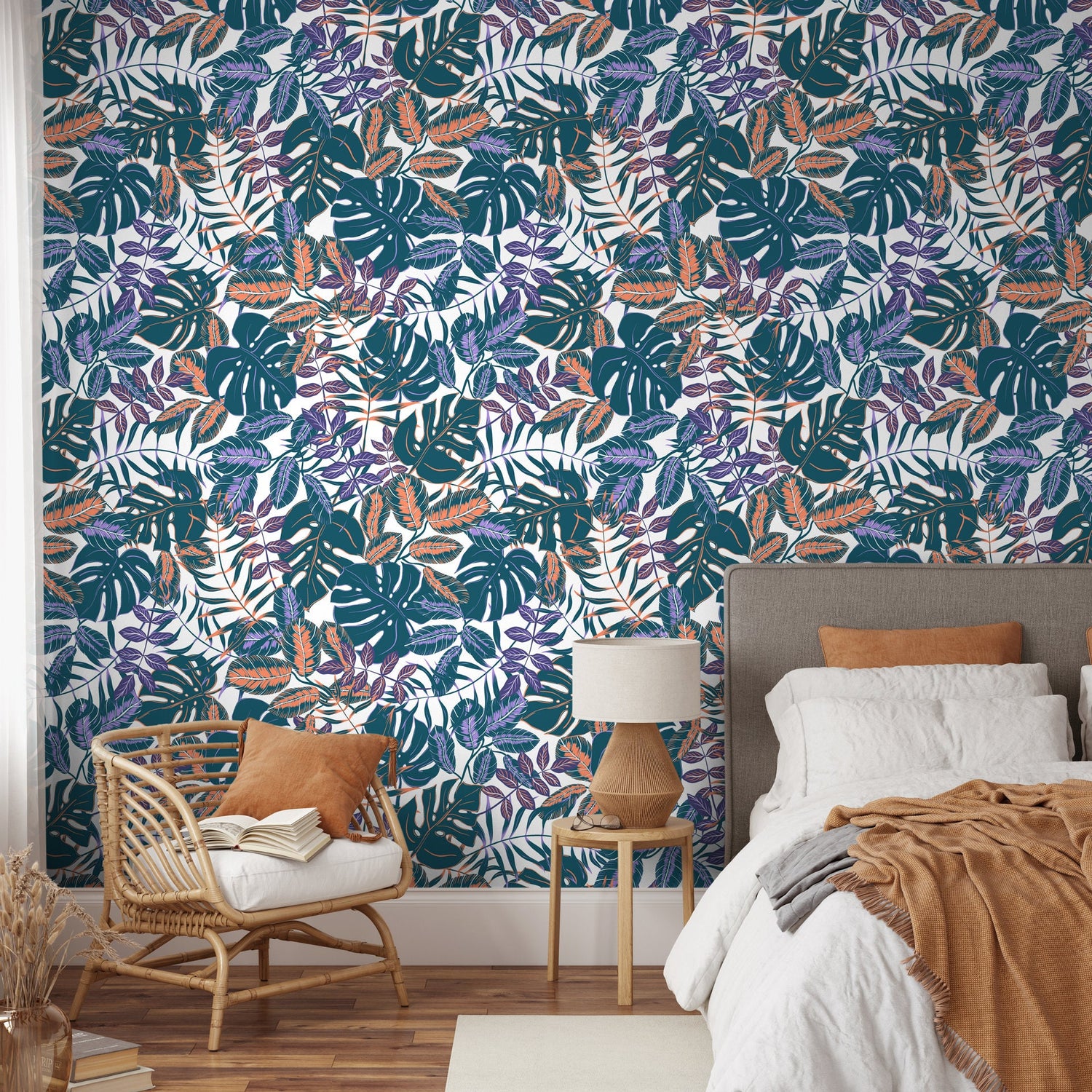 Wallpaper Peel and Stick Wallpaper Removable Wallpaper Home Decor Wall Decor Room Decor / Purple Blue Jungle Monstera Leaf Wallpaper - B800