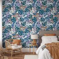 Thumbnail for Wallpaper Peel and Stick Wallpaper Removable Wallpaper Home Decor Wall Decor Room Decor / Purple Blue Jungle Monstera Leaf Wallpaper - B800