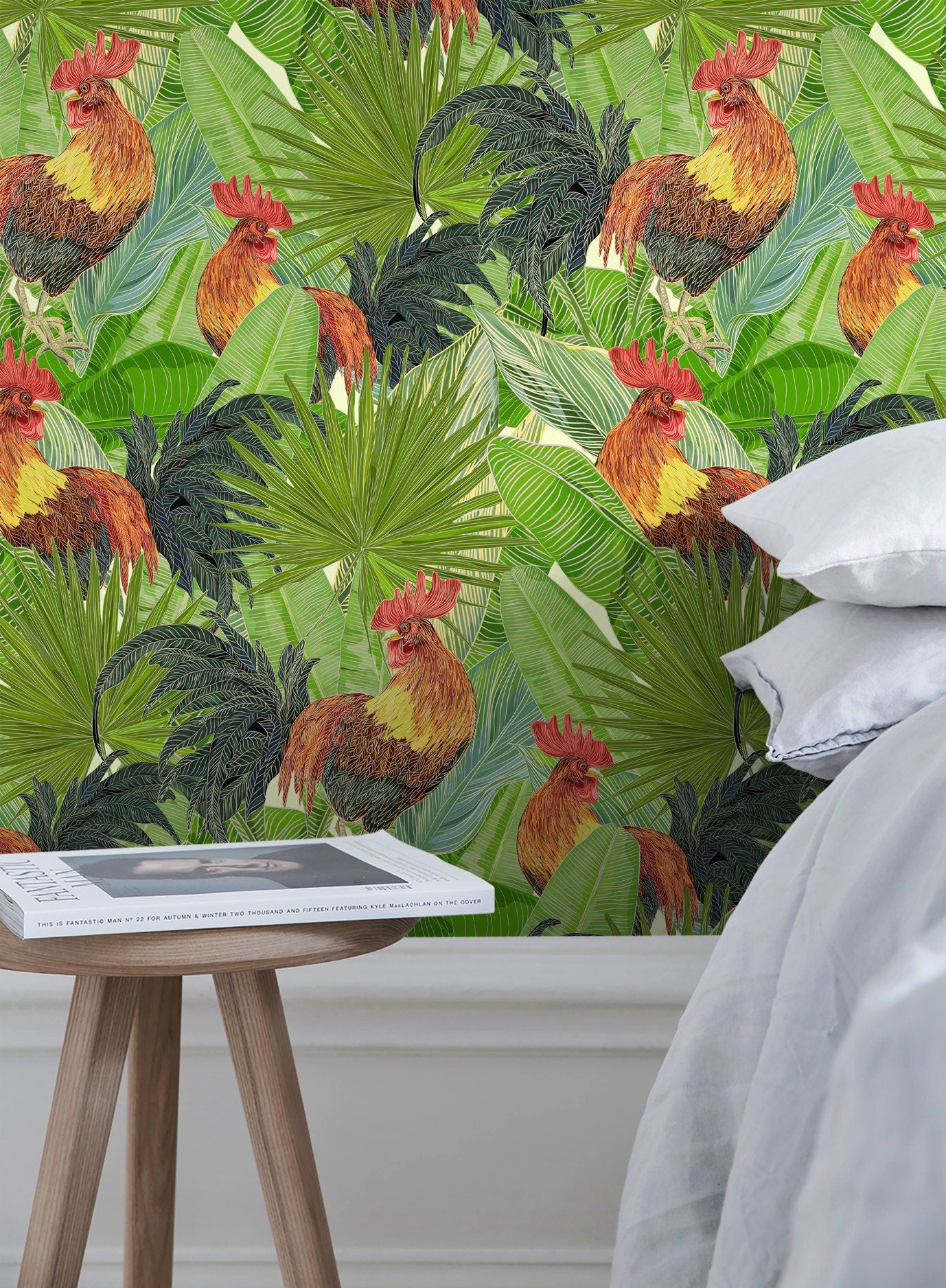 Wallpaper Peel and Stick Wallpaper Removable Wallpaper Home Decor Wall Art Wall Decor Room Decor / Tropical Rooster Wallpaper - B129