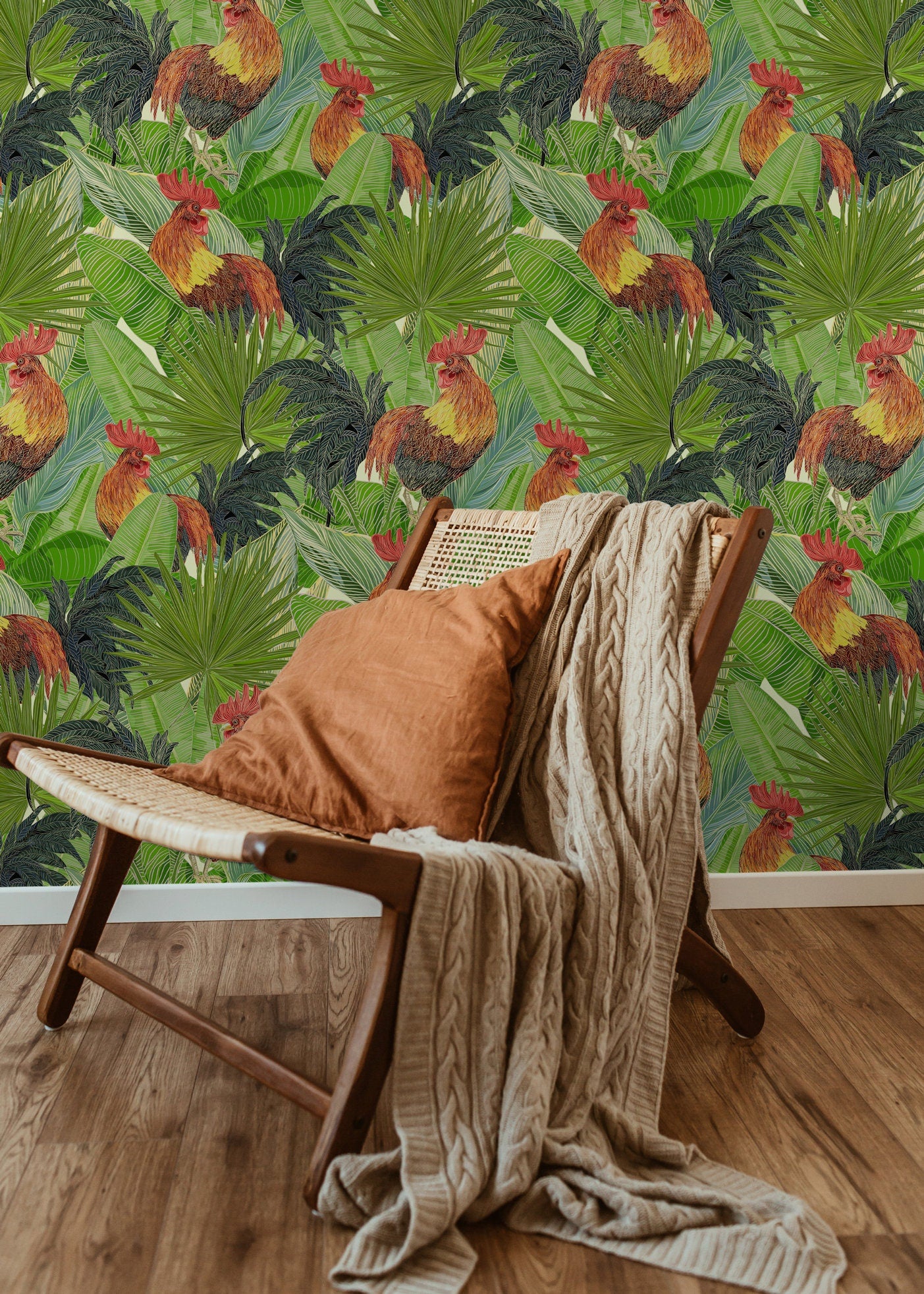 Wallpaper Peel and Stick Wallpaper Removable Wallpaper Home Decor Wall Art Wall Decor Room Decor / Tropical Rooster Wallpaper - B129