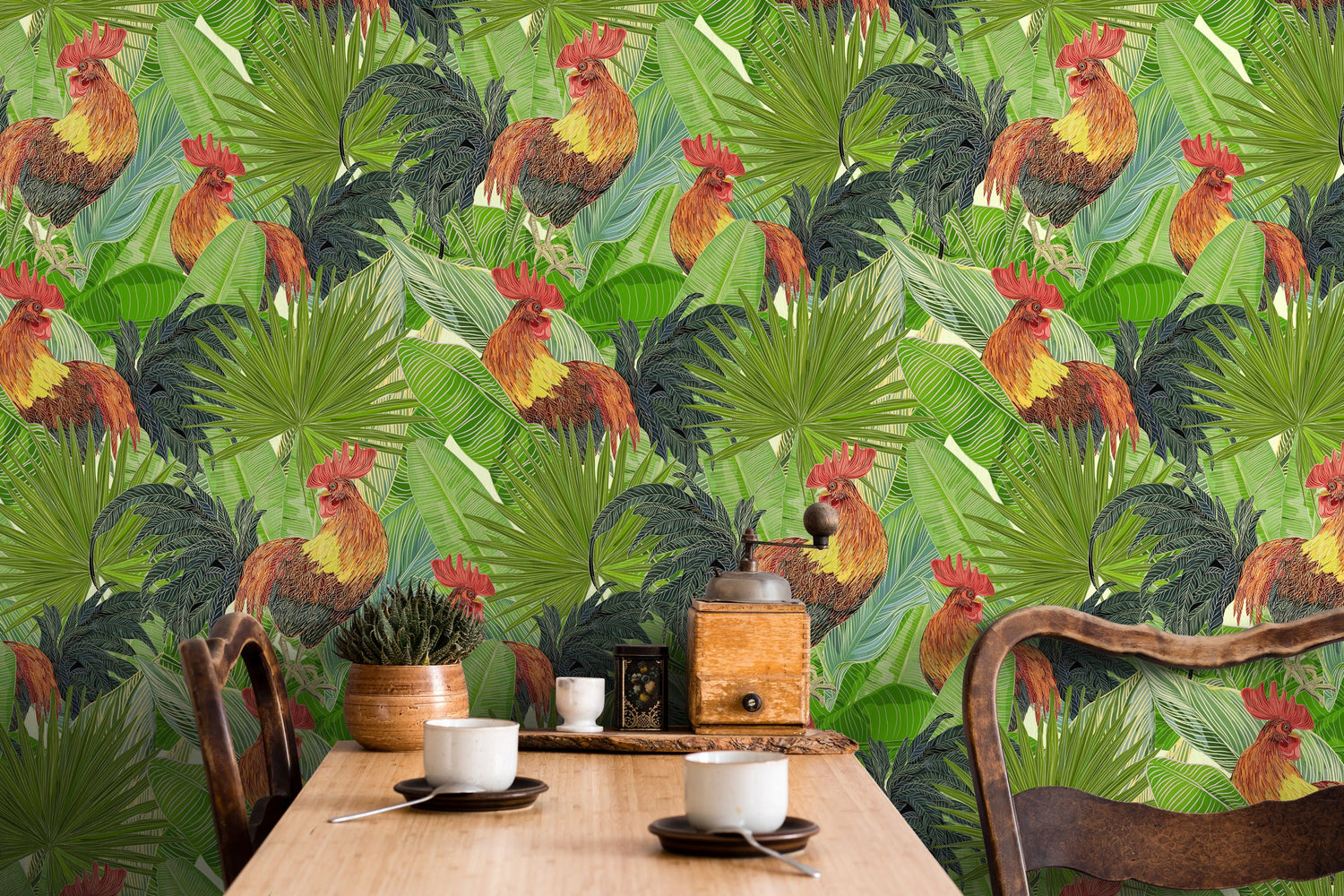 Wallpaper Peel and Stick Wallpaper Removable Wallpaper Home Decor Wall Art Wall Decor Room Decor / Tropical Rooster Wallpaper - B129