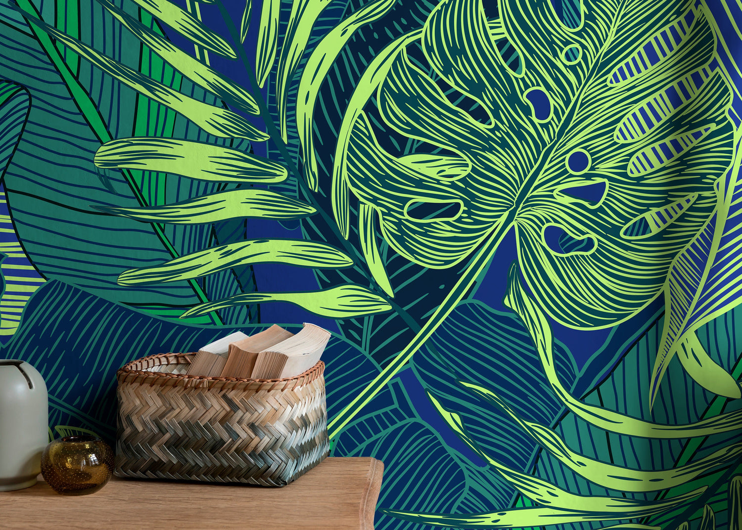 Wallpaper Peel and Stick Wallpaper Removable Wallpaper Home Decor Wall Art Wall Decor Room Decor / Tropical Jungle Leaves Wallpaper - B131