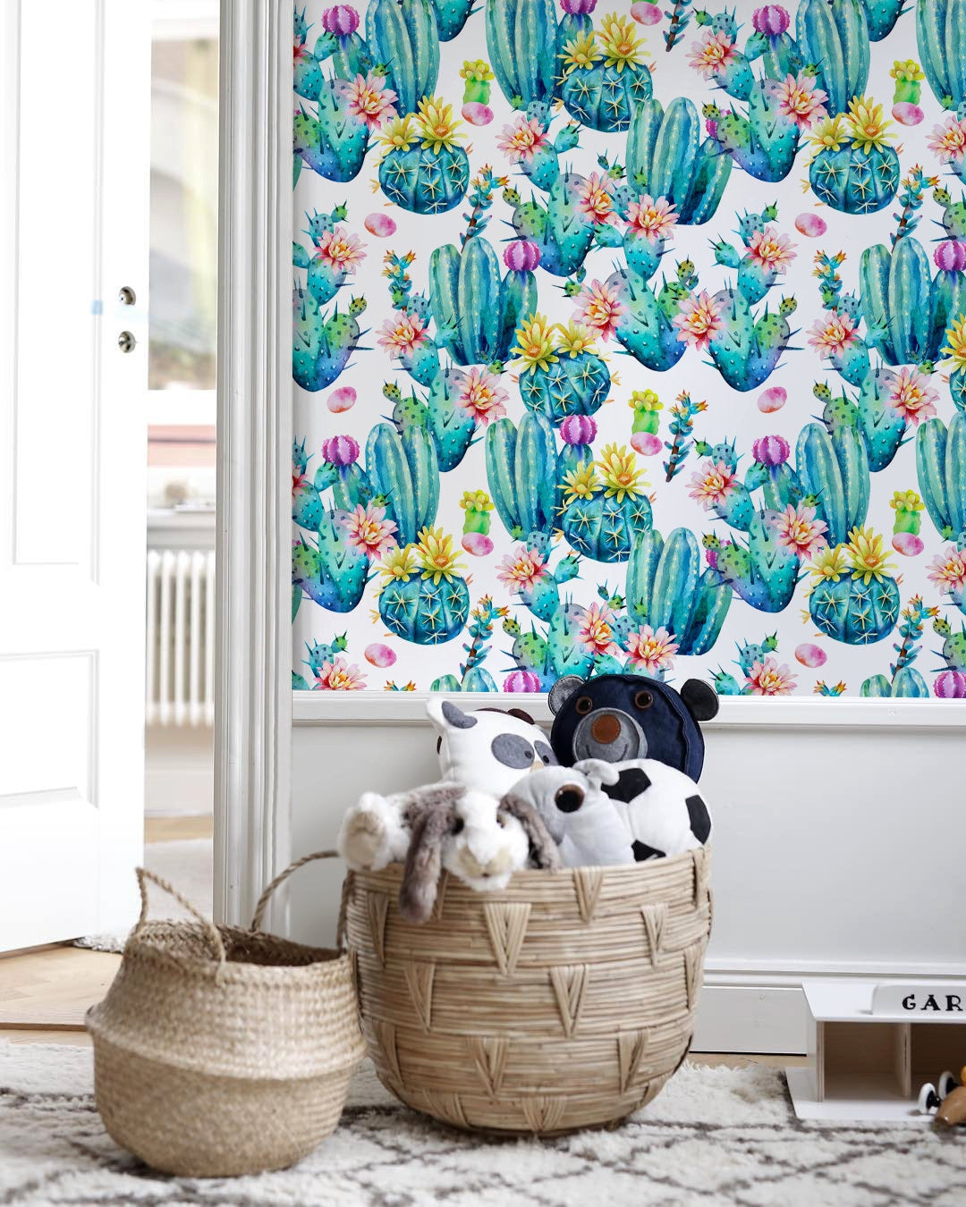 Wallpaper Peel and Stick Wallpaper Removable Wallpaper Home Decor Wall Art Wall Decor Room Decor / Cute Floral Cactus Wallpaper - B023