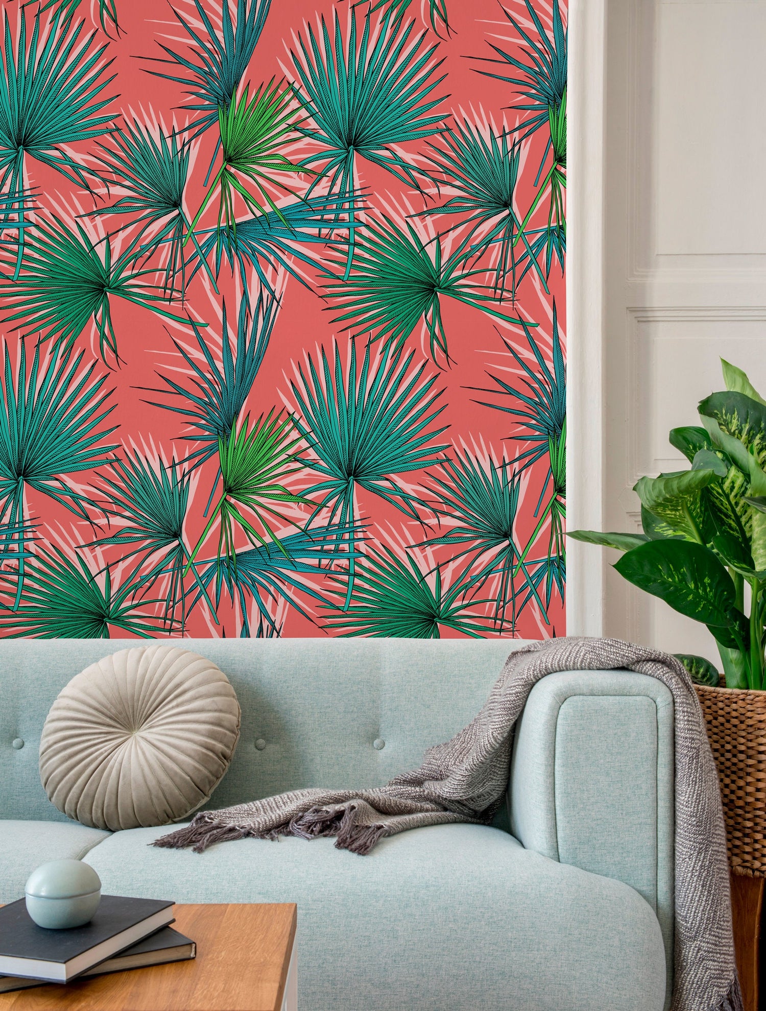 Wallpaper Peel and Stick Wallpaper Removable Wallpaper Home Decor Wall Art Wall Decor Room Decor / Tropical Leaves Wallpaper - B548