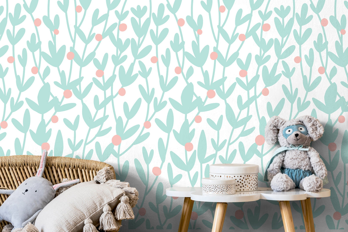 Wallpaper Peel and Stick Wallpaper Removable Wallpaper Home Decor Wall Art Wall Decor Room Decor / Floral Mint Wallpaper - X179