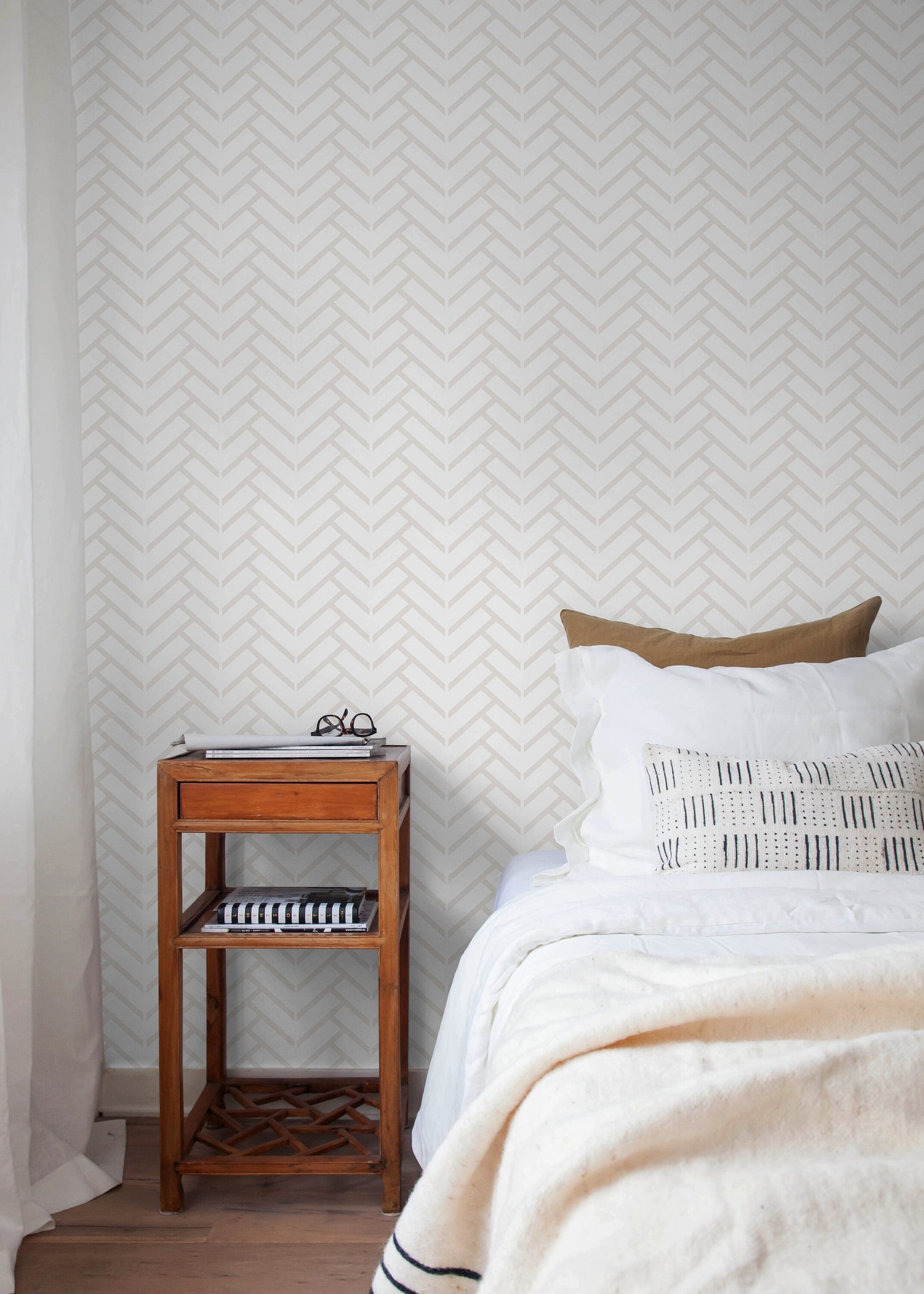 Wallpaper Peel and Stick Wallpaper Removable Wallpaper Home Decor Wall Art Wall Decor Room Decor / Neutral Herringbone Wallpaper - C489