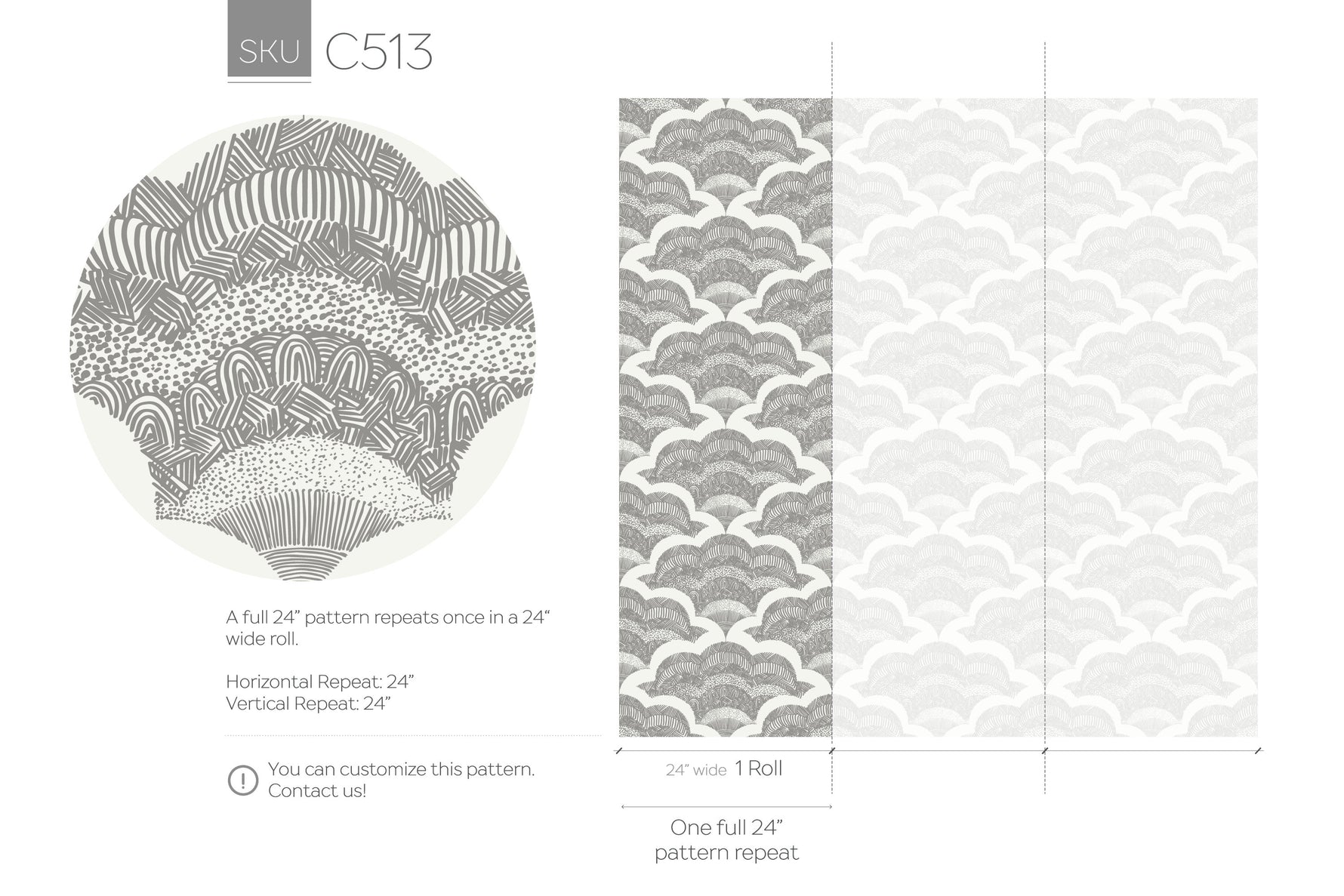 Wallpaper Peel and Stick Wallpaper Removable Wallpaper Home Decor Wall Art Wall Decor Room Decor / Gray Boho Scallop Wallpaper - C513