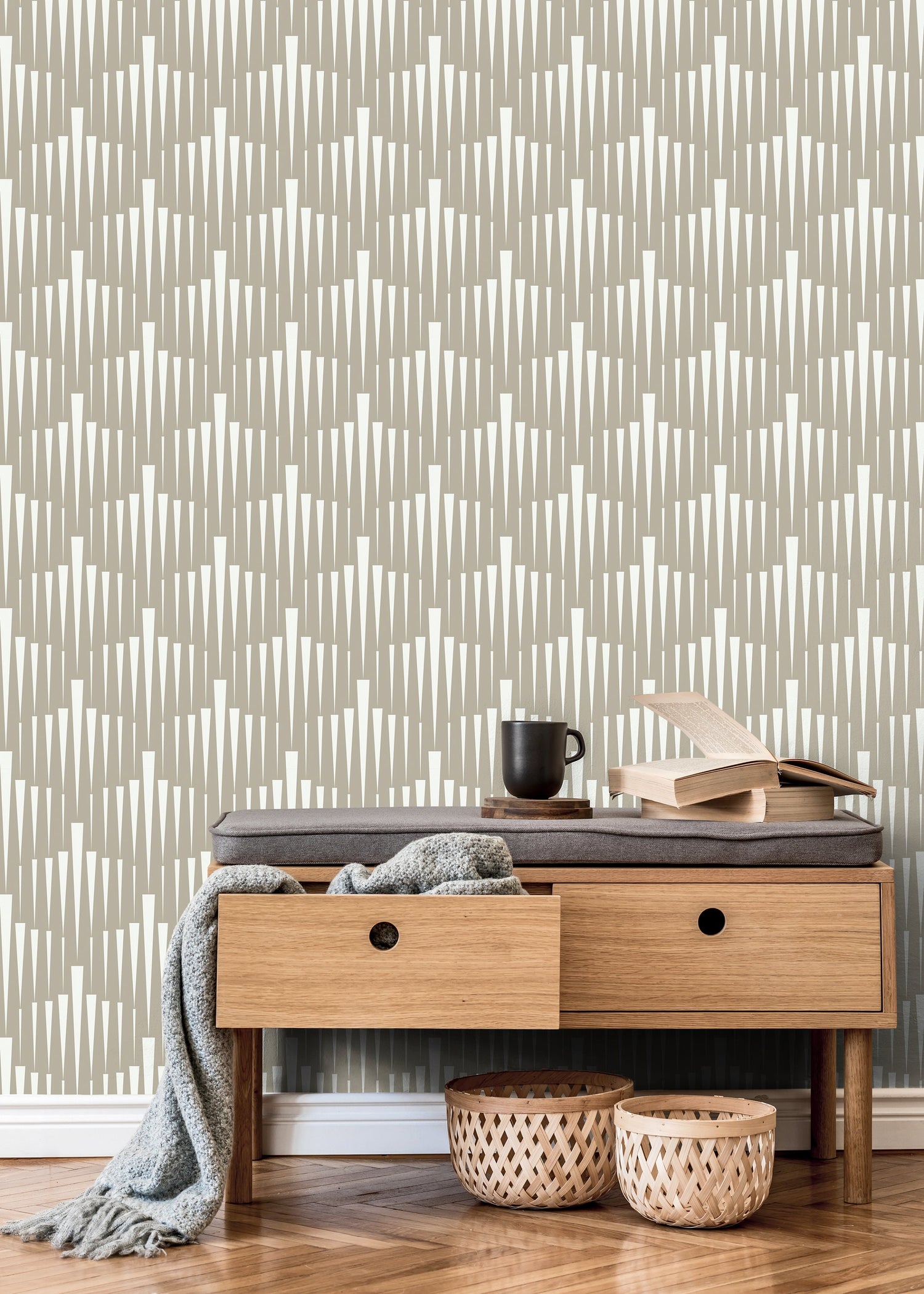 Wallpaper Peel and Stick Wallpaper Removable Wallpaper Home Decor Wall Art Wall Decor Room Decor / White and Beige Geometric Wallpaper- C558