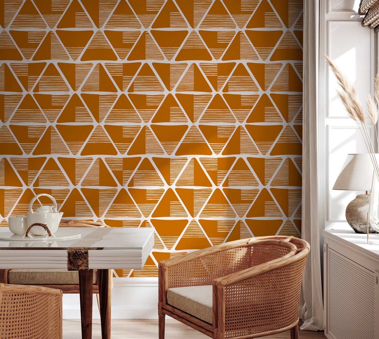 Wallpaper Peel and Stick Wallpaper Removable Wallpaper Home Decor Wall Art Wall Decor Room Decor / Orange Geometric Wallpaper - C466