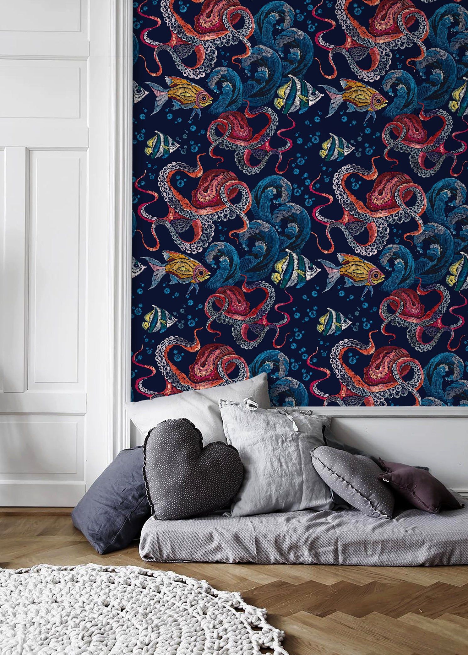 Wallpaper Peel and Stick Wallpaper Removable Wallpaper Home Decor Wall Art Wall Decor Room Decor / Colorful Coastal Octopus Wallpaper - C595