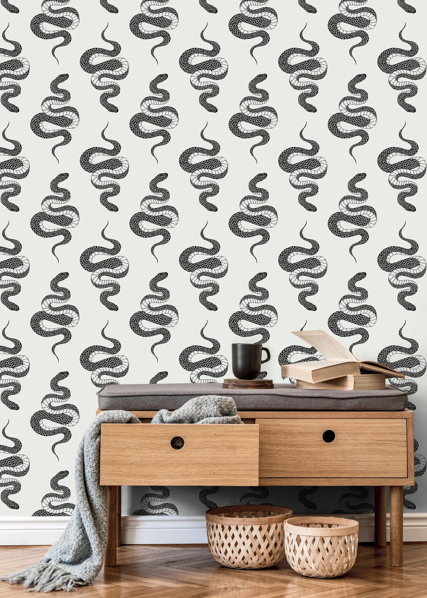 Wallpaper Peel and Stick Wallpaper Removable Wallpaper Home Decor Wall Art Wall Decor Room Decor / Gray Black Snake Wallpaper - C606