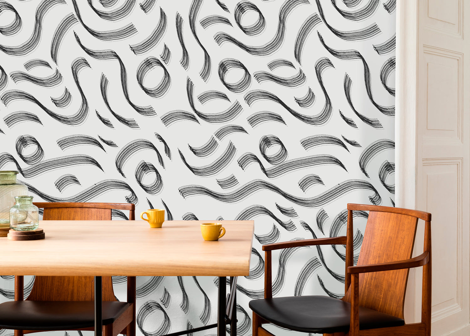 Wallpaper Peel and Stick Wallpaper Removable Wallpaper Home Decor Wall Art Wall Decor Room Decor / Black Lines Abstract Wallpaper - C527