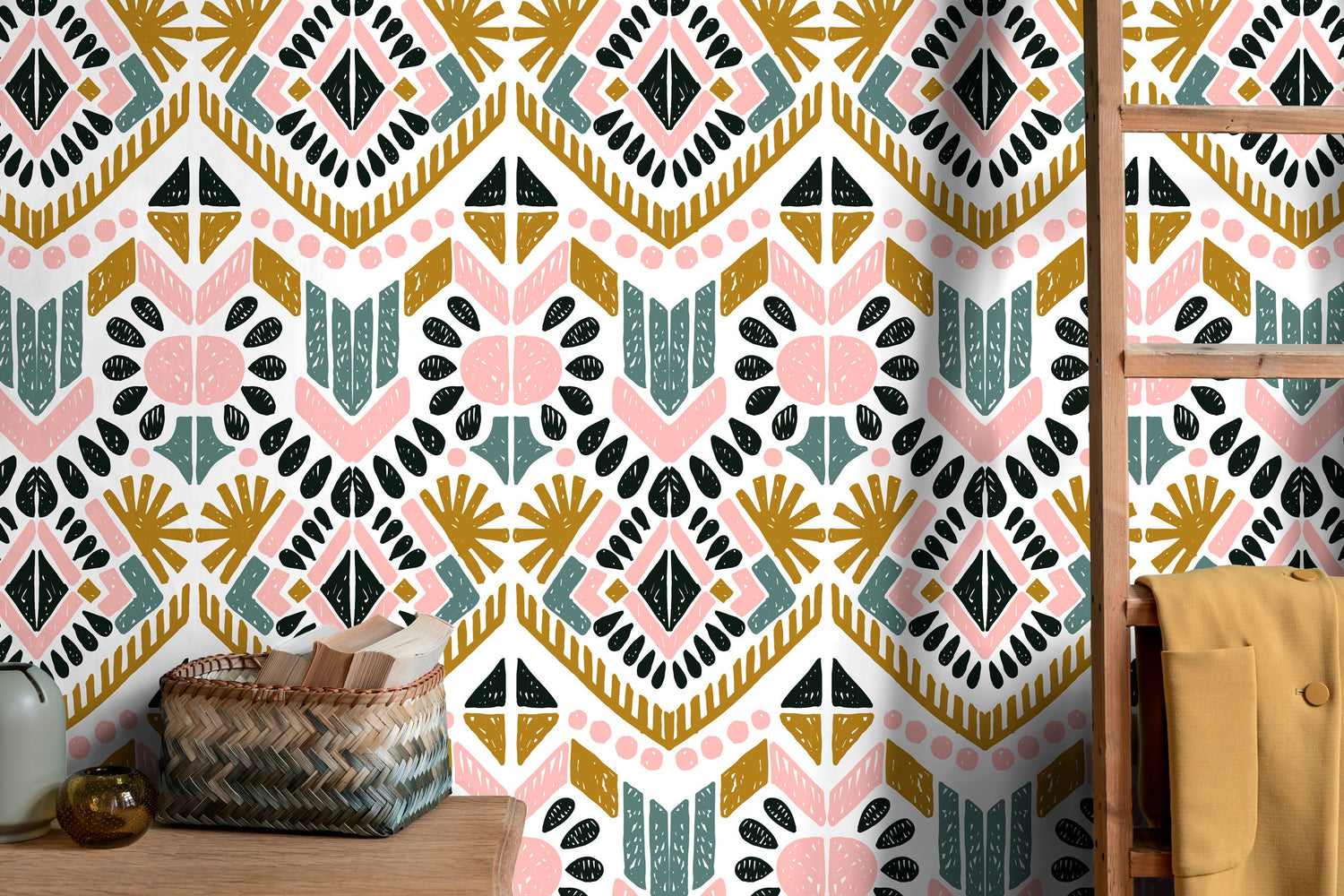 Wallpaper Peel and Stick Wallpaper Removable Wallpaper Home Decor Wall Art Wall Decor Room Decor / Boho Geometric Wallpaper - C586