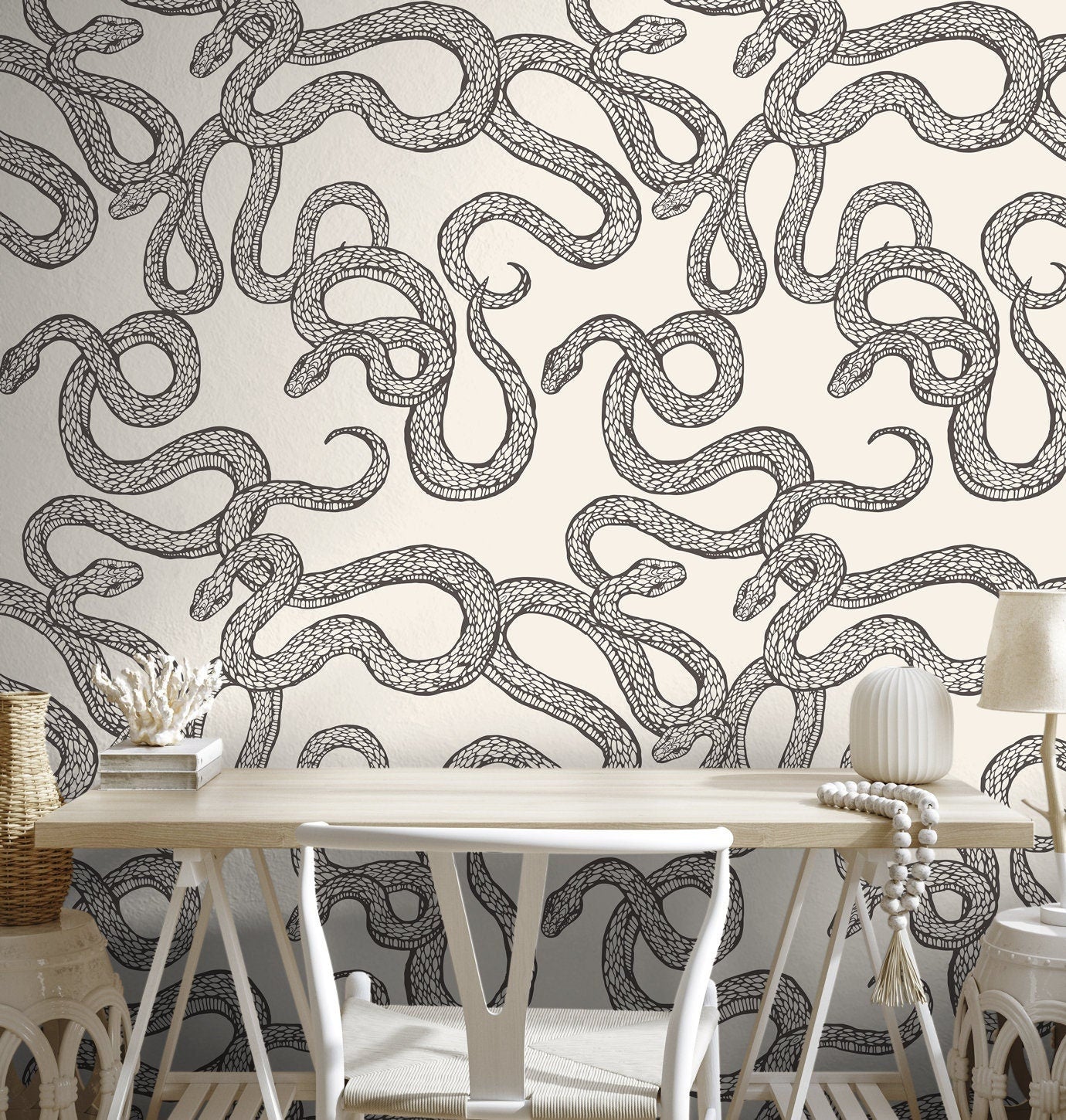 Wallpaper Peel and Stick Wallpaper Removable Wallpaper Home Decor Wall Art Wall Decor Room Decor / Gray Black Snake Wallpaper - C576