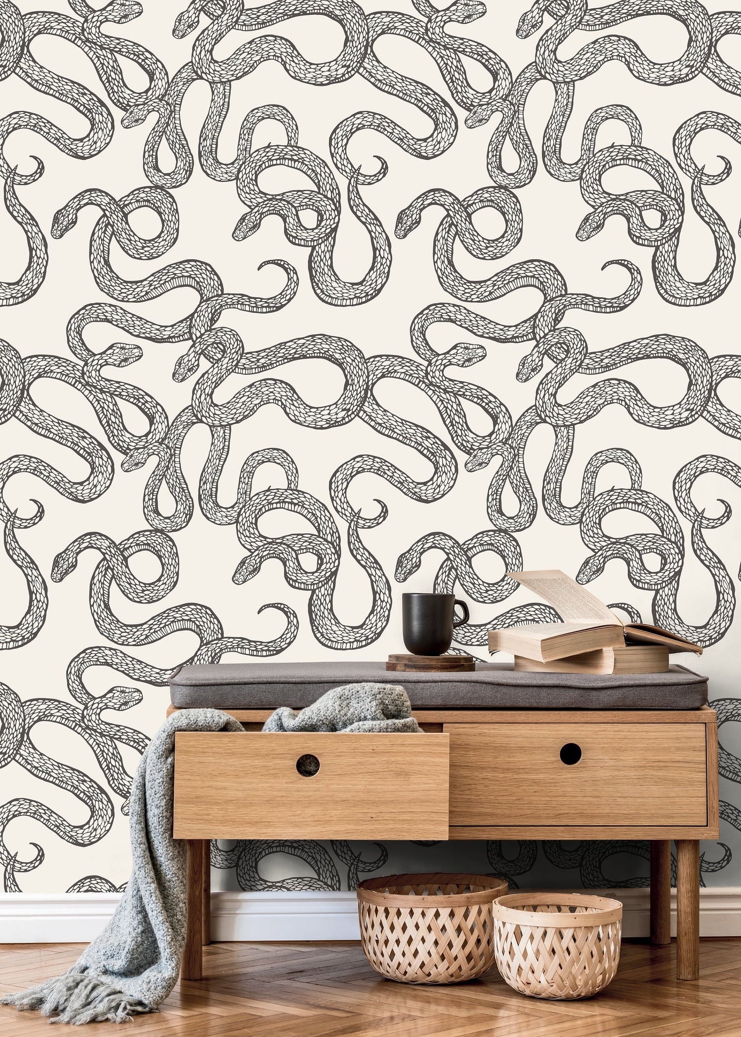 Wallpaper Peel and Stick Wallpaper Removable Wallpaper Home Decor Wall Art Wall Decor Room Decor / Gray Black Snake Wallpaper - C576