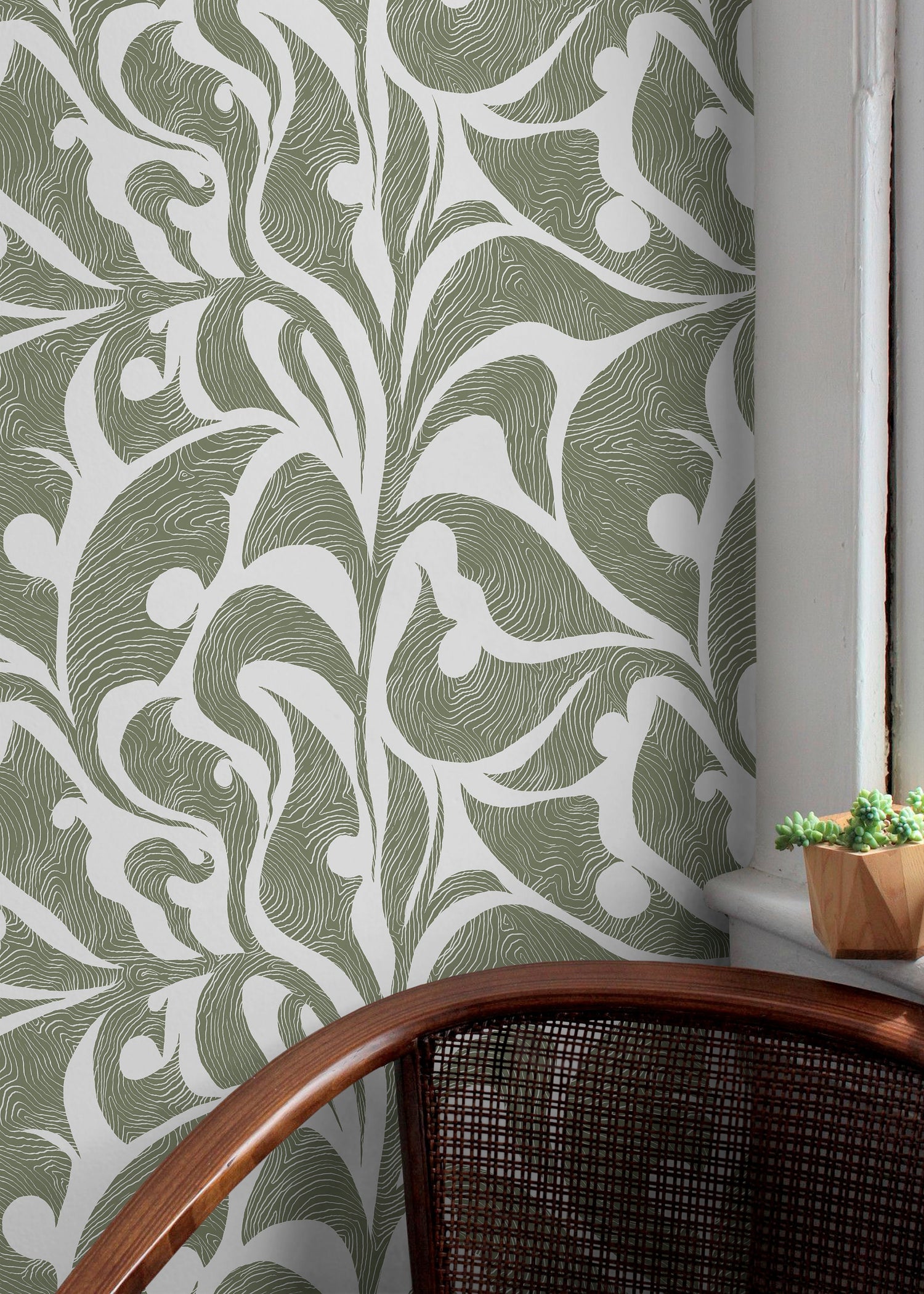 Green Vintage Wallpaper / Peel and Stick Wallpaper Removable Wallpaper Home Decor Wall Art Wall Decor Room Decor - C622