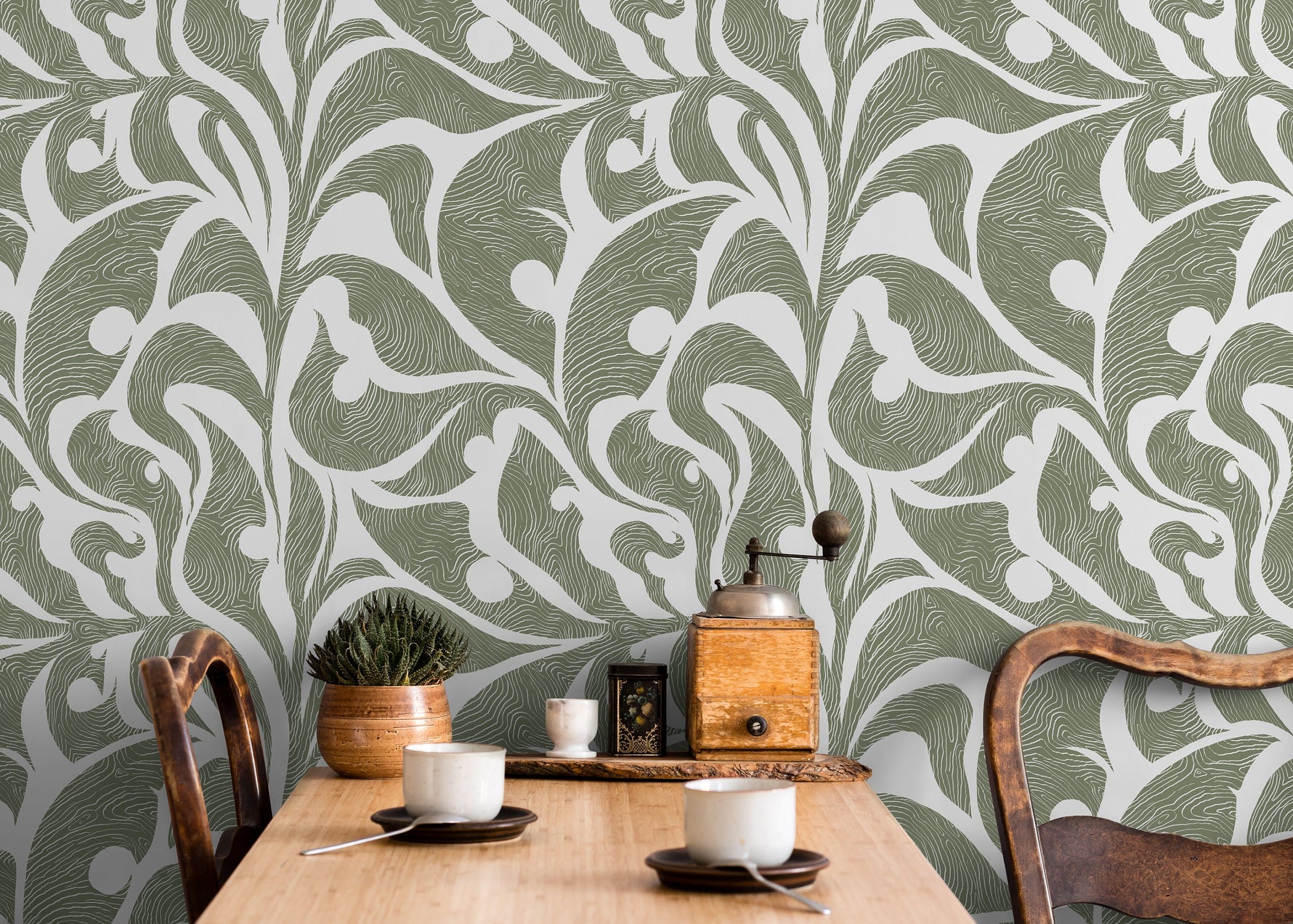 Green Vintage Wallpaper / Peel and Stick Wallpaper Removable Wallpaper Home Decor Wall Art Wall Decor Room Decor - C622