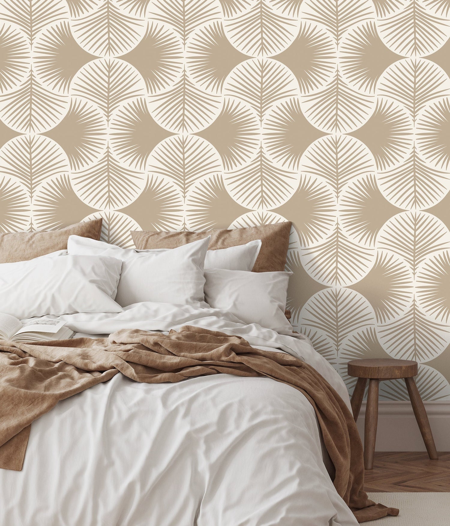 Beige Modern Palms Wallpaper / Peel and Stick Wallpaper Removable Wallpaper Home Decor Wall Art Wall Decor Room Decor - C689