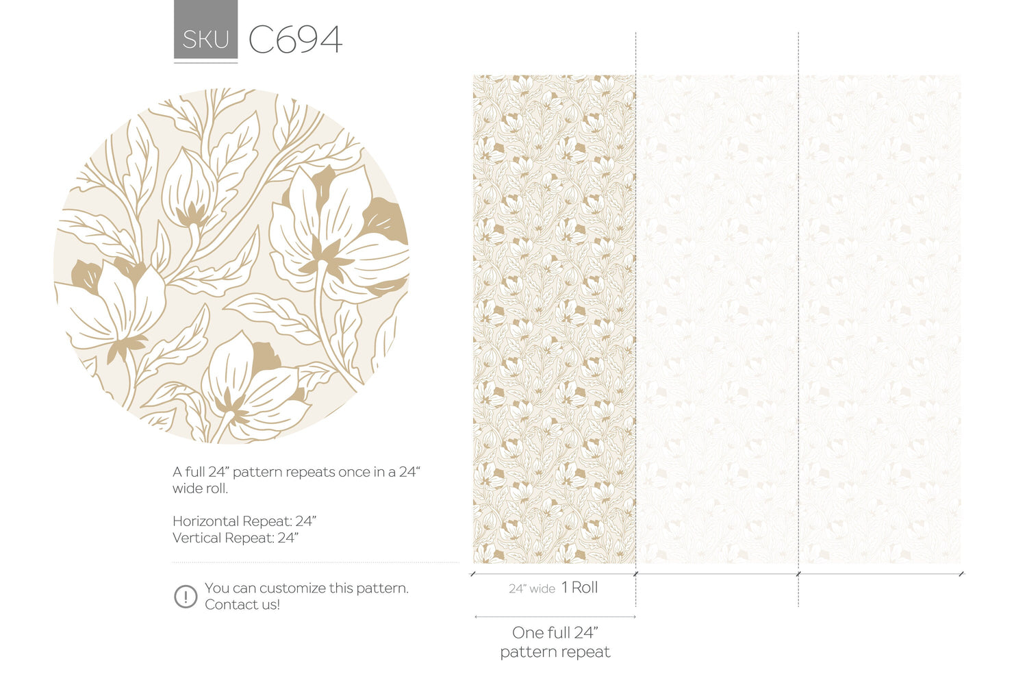 Beige Floral Art Nouveau Wallpaper / Peel and Stick Wallpaper Removable Wallpaper Home Decor Wall Art Wall Decor Room Decor - C694