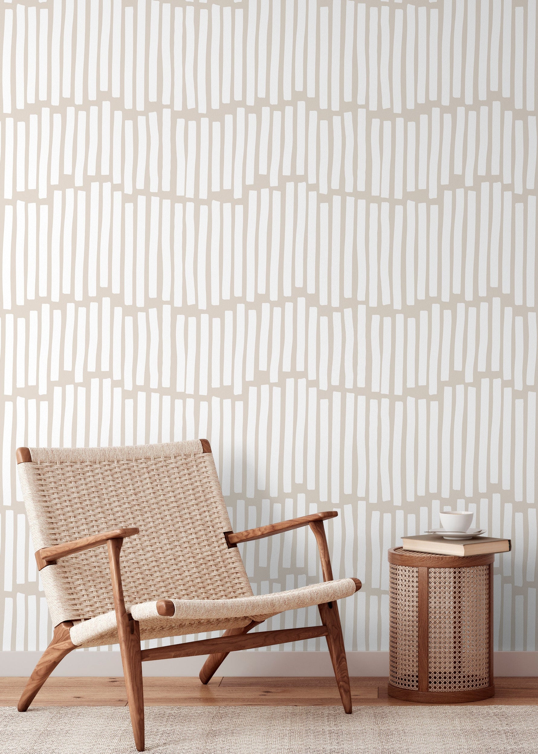 Beige Boho Striped Wallpaper / Peel and Stick Wallpaper Removable Wallpaper Home Decor Wall Art Wall Decor Room Decor - C708