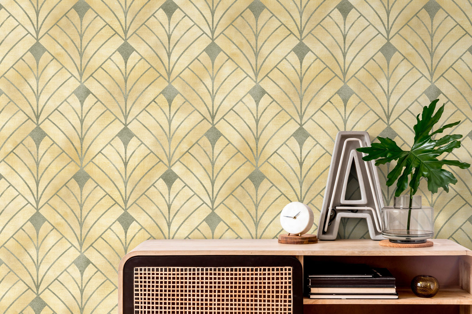 Gold Art Deco Wallpaper / Peel and Stick Wallpaper Removable Wallpaper Home Decor Wall Art Wall Decor Room Decor - C722