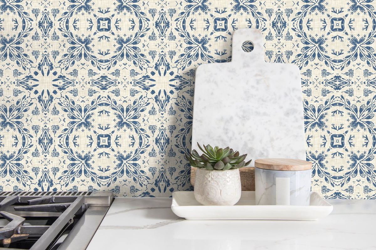 Blue Floral Victorian Wallpaper / Peel and Stick Wallpaper Removable Wallpaper Home Decor Wall Art Wall Decor Room Decor - C781