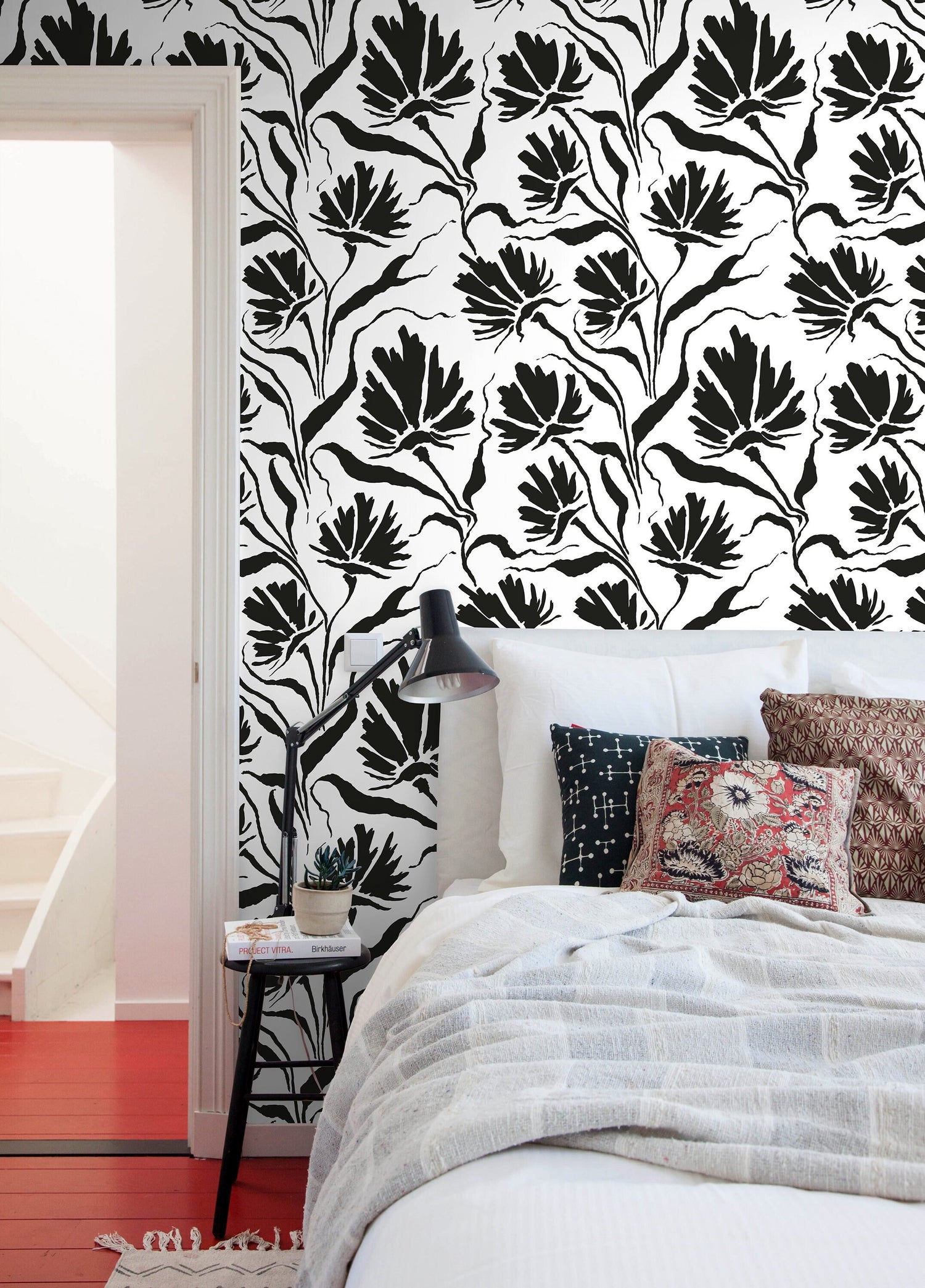 Black and White Leaf Wallpaper / Peel and Stick Wallpaper Removable Wallpaper Home Decor Wall Art Wall Decor Room Decor - C672