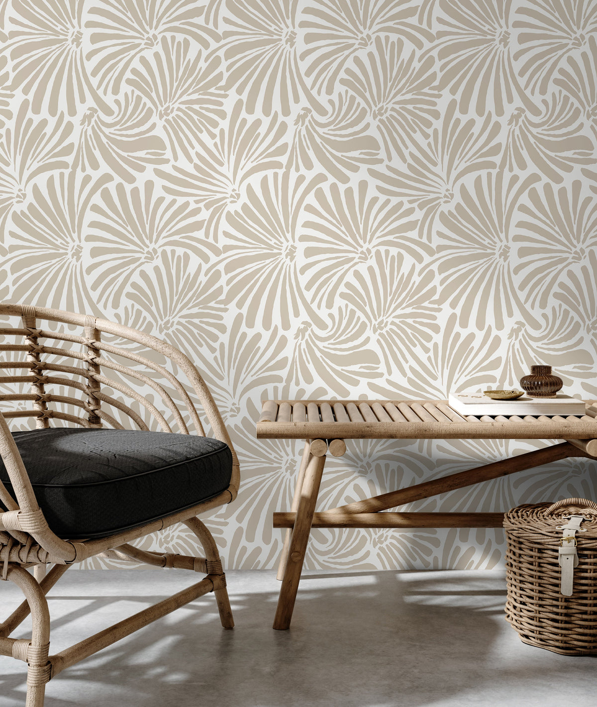 Beige Leaves Wallpaper / Peel and Stick Wallpaper Removable Wallpaper Home Decor Wall Art Wall Decor Room Decor - C666