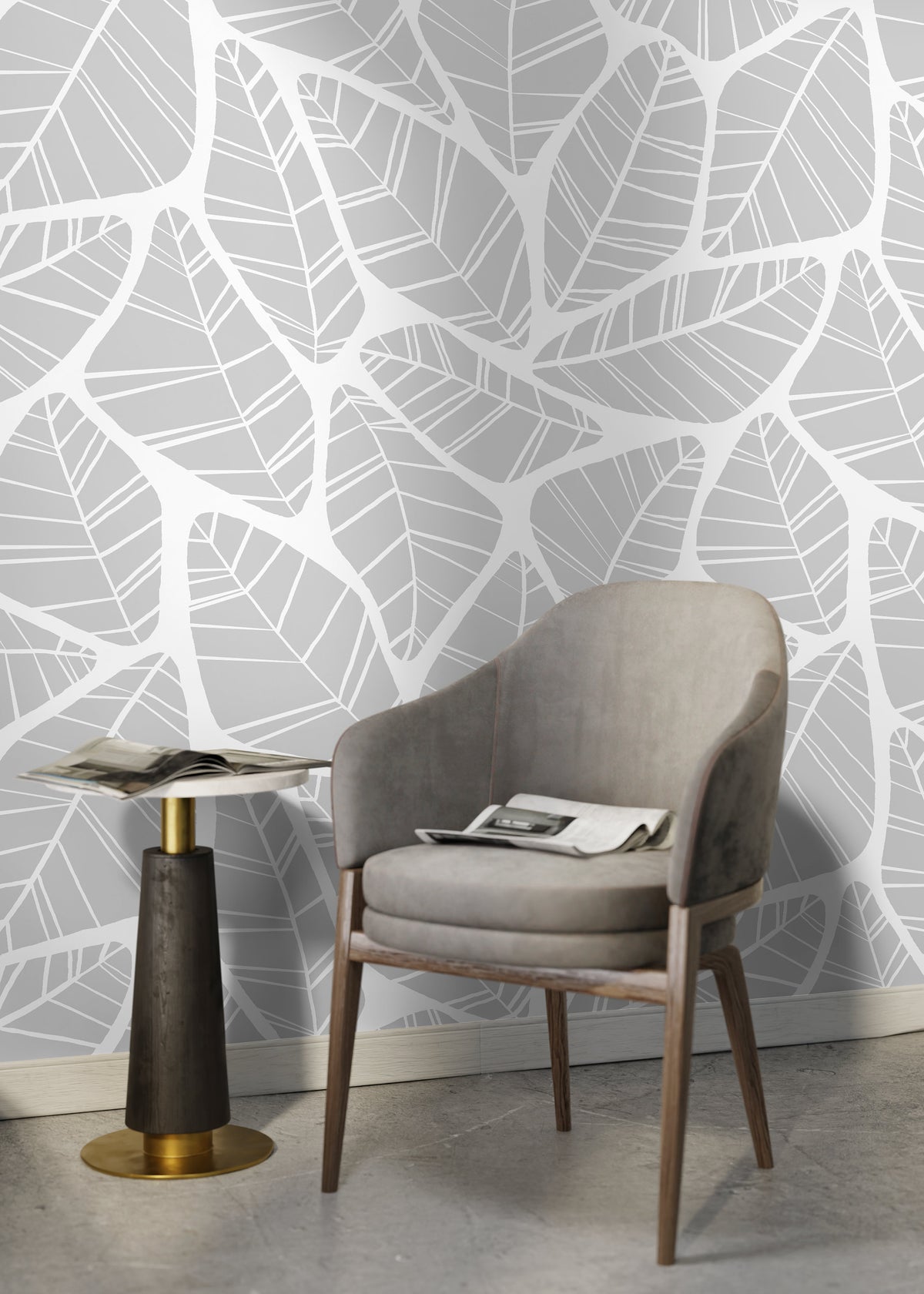 Gray Leaf Minimal Wallpaper / Peel and Stick Wallpaper Removable Wallpaper Home Decor Wall Art Wall Decor Room Decor - C679