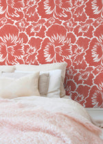 Coral Bold Floral Wallpaper / Peel and Stick Wallpaper Removable Wallpaper Home Decor Wall Art Wall Decor Room Decor - C678