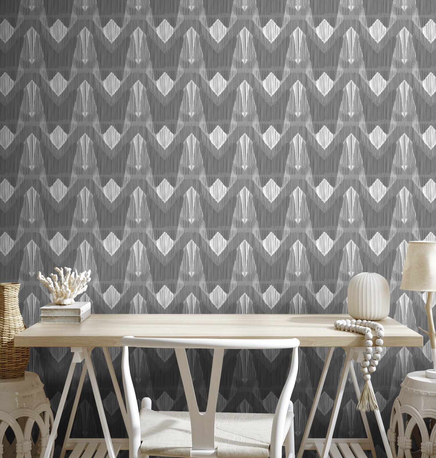 Gray and White Abstract Wallpaper / Peel and Stick Wallpaper Removable Wallpaper Home Decor Wall Art Wall Decor Room Decor - C816