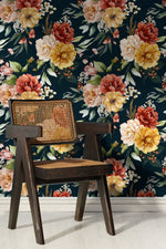 Dark Floral Vintage Wallpaper / Peel and Stick Wallpaper Removable Wallpaper Home Decor Wall Art Wall Decor Room Decor - C827