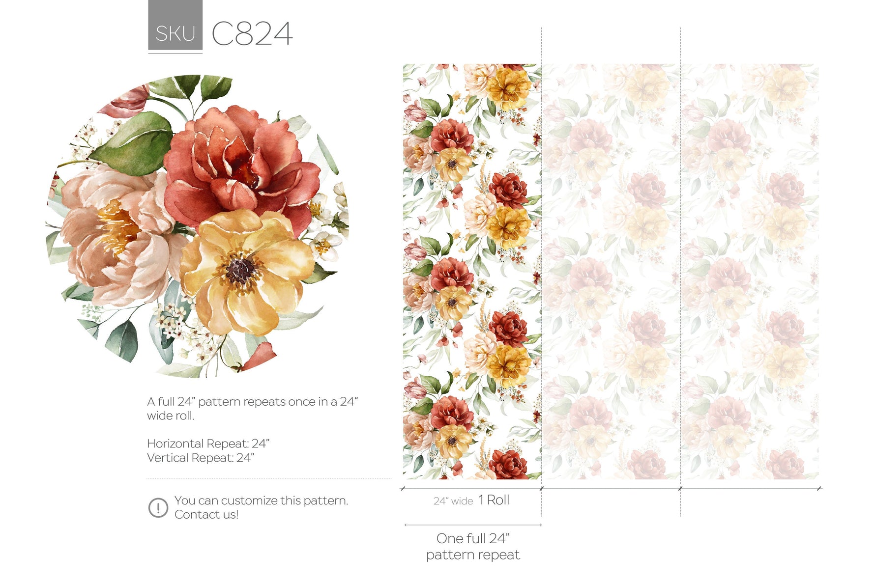 Vintage Roses and Flower Wallpaper / Peel and Stick Wallpaper Removable Wallpaper Home Decor Wall Art Wall Decor Room Decor - C824