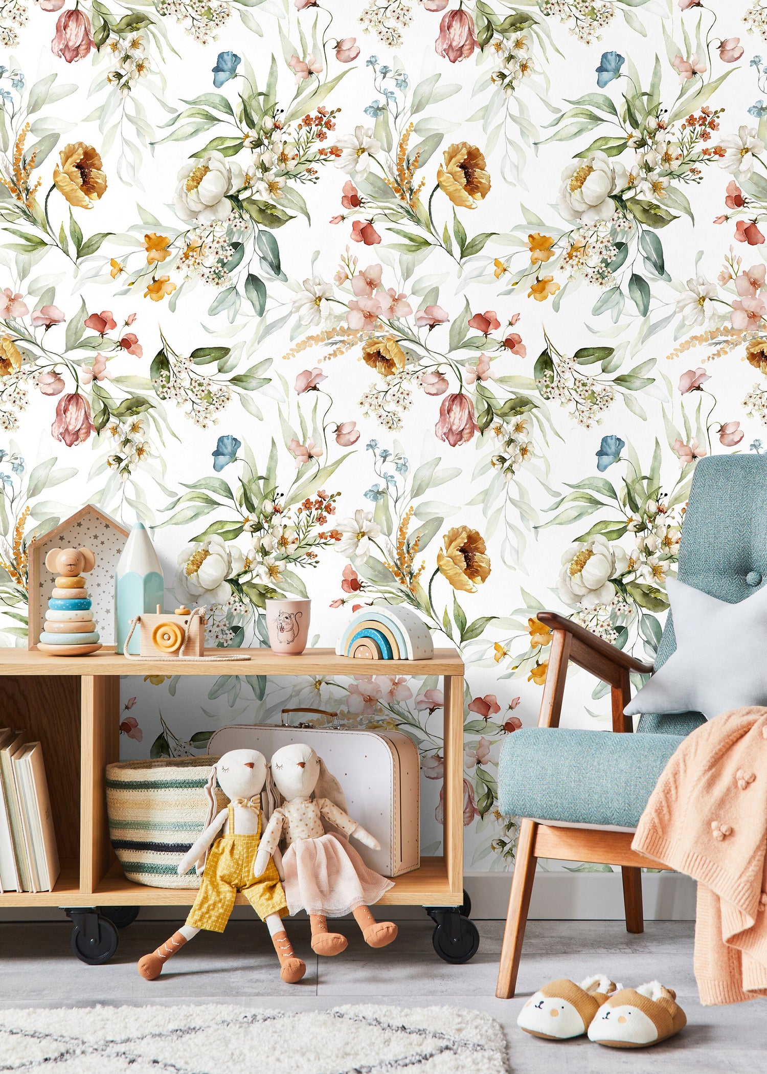 Wildflowers Garden Wallpaper / Peel and Stick Wallpaper Removable Wallpaper Home Decor Wall Art Wall Decor Room Decor - C826