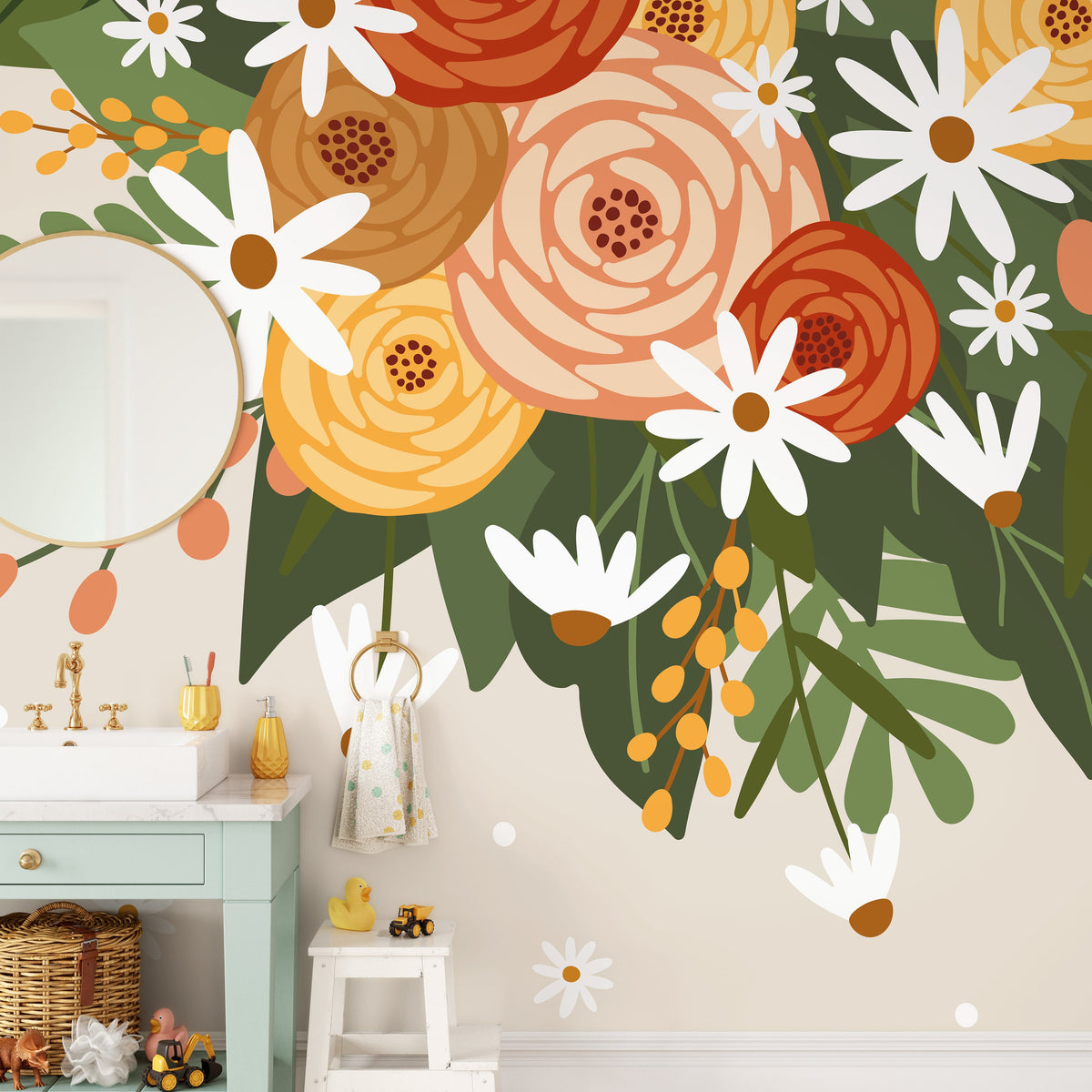 Mural Floral Garden Wallpaper / Peel and Stick Wallpaper Removable Wallpaper Home Decor Wall Art Wall Decor Room Decor - C931