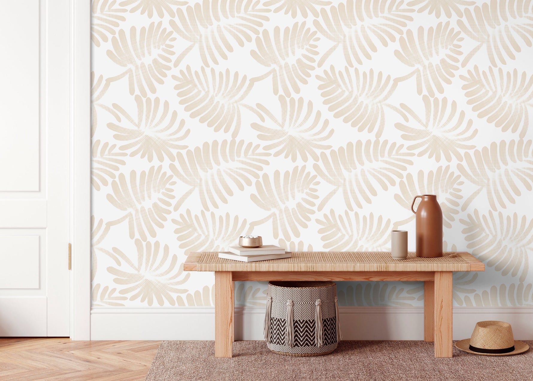 Beige Leaves Boho Wallpaper / Peel and Stick Wallpaper Removable Wallpaper Home Decor Wall Art Wall Decor Room Decor - C647