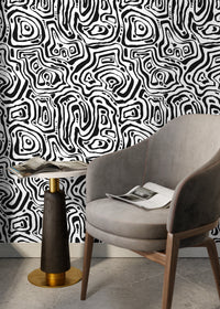 Thumbnail for Black and White Abstract Lines Wallpaper / Peel and Stick Wallpaper Removable Wallpaper Home Decor Wall Art Wall Decor Room Decor - C656